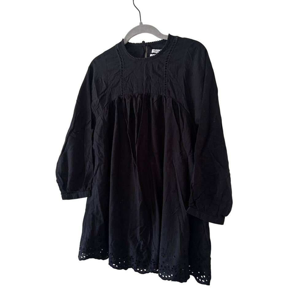 Urban Outfitters Black Eyelet Babydoll Mini Dress Long Sleeve Women’s XS Boho - Picture 4 of 9